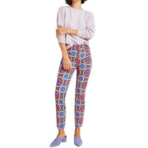 Anthropologie Womens Essential Slim Trouser Pants Size 8 Retro Floral Colorful